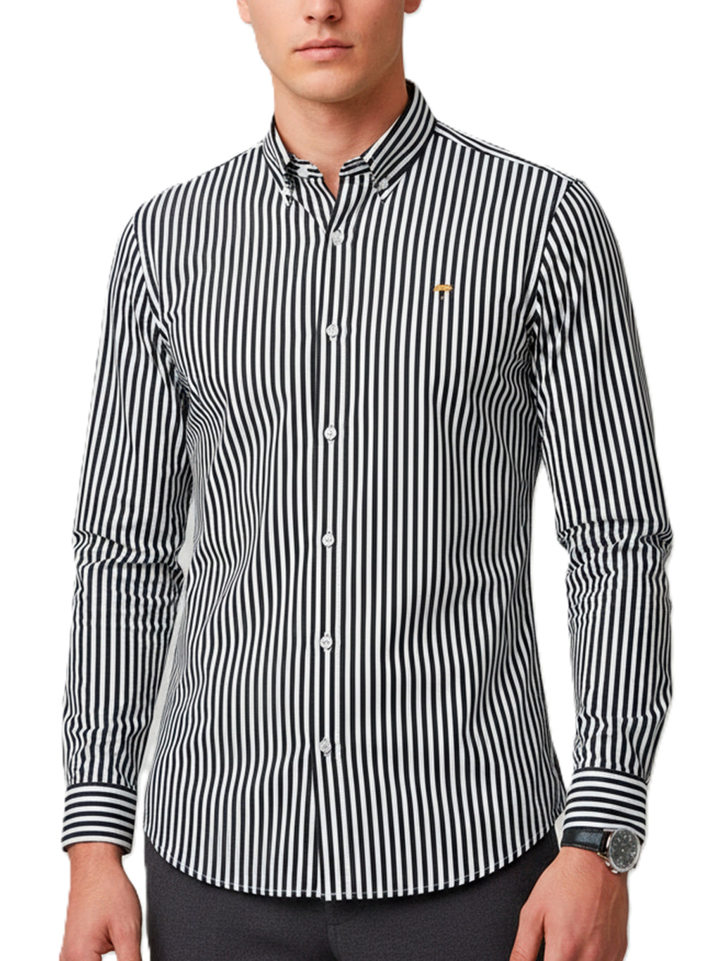 Camisa Hombre Casual Rayas Negras Blancas