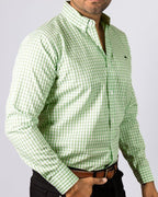 Camisa Hombre Casual Mini Cuadros Verde Blanco