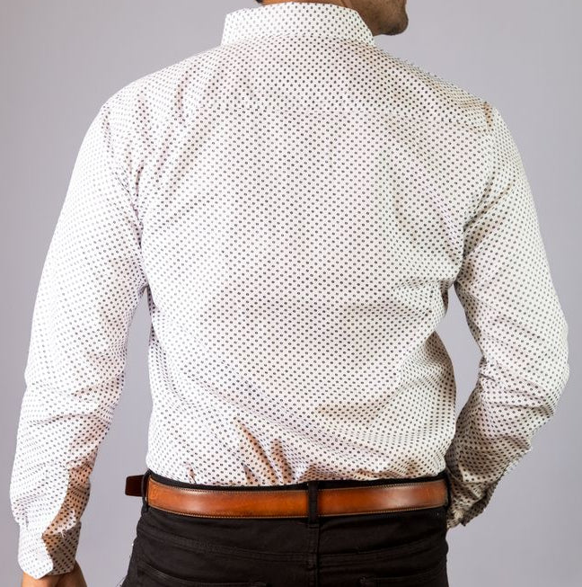 Camisa Hombre Casual Blanca Mini Círculos Negros