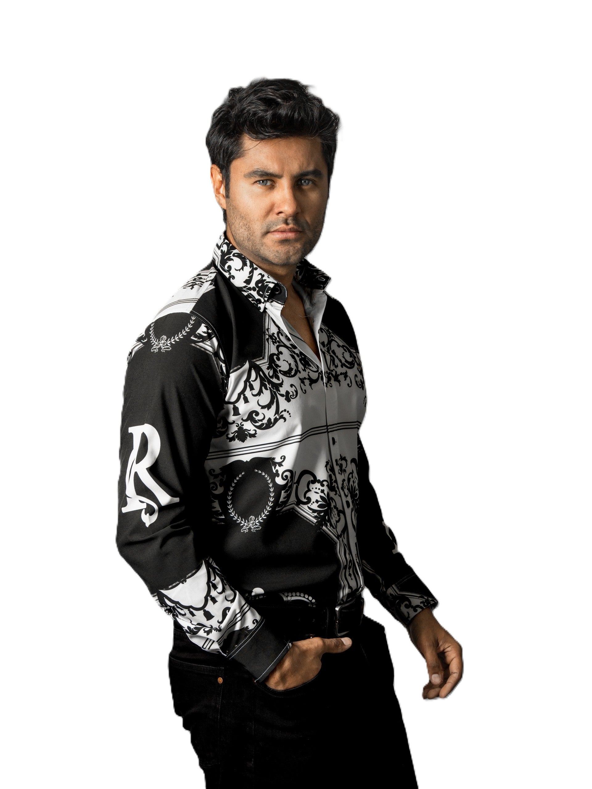 Camisa Hombre Casual Negra, Blanca Floreada