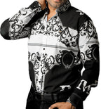 Camisa Hombre Casual Negra, Blanca Flores Barroco