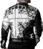 Camisa Hombre Casual Negra, Blanca Flores Barroco