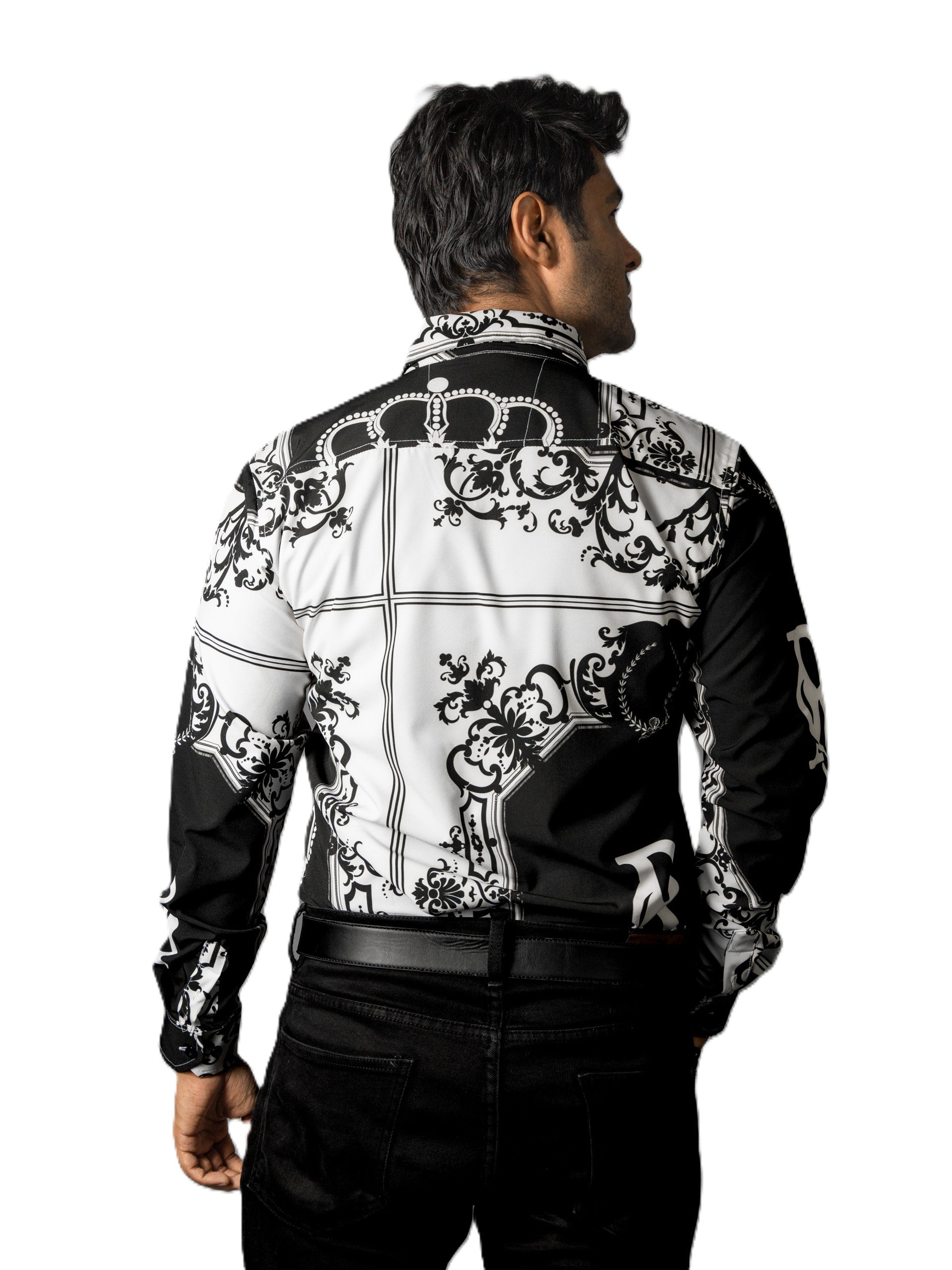 Camisa Hombre Casual Negra, Blanca Floreada