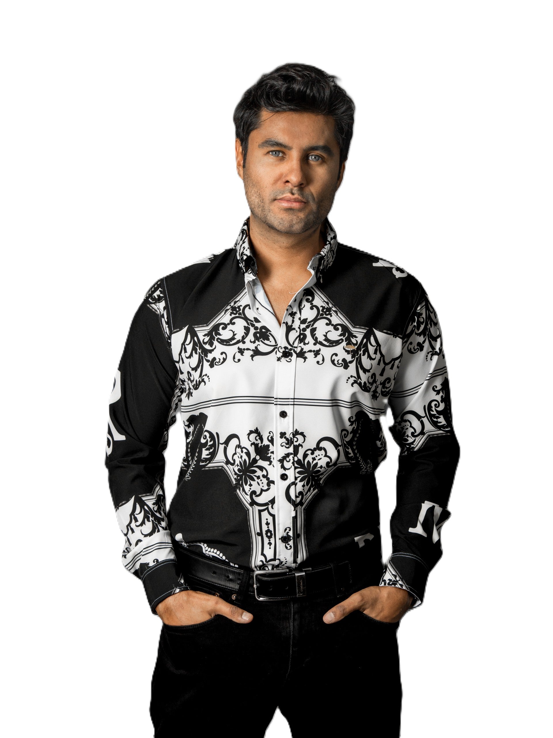 Camisa Hombre Casual Negra, Blanca Floreada