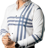 Camisa Hombre Casual Blanca Lineas Azules