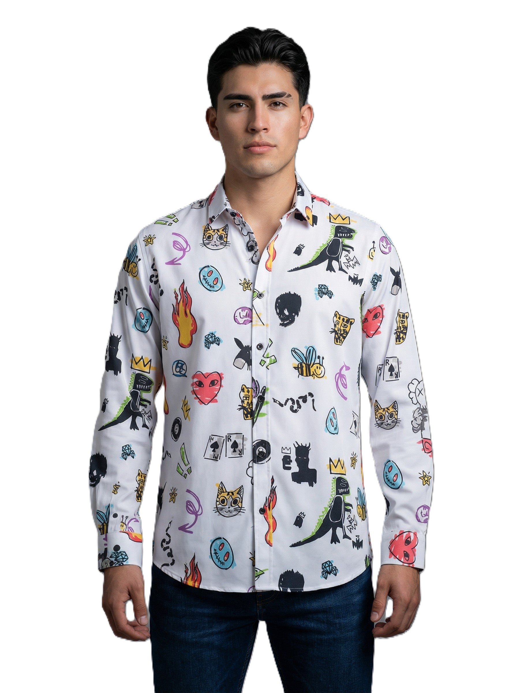 Camisa Hombre Casual Blanca Figuras Caricaturas