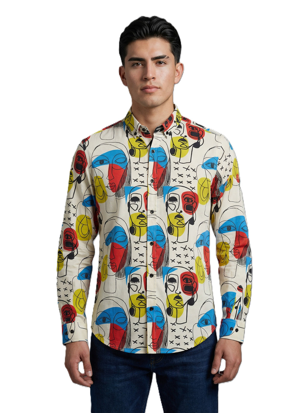 Camisa Hombre Casual Beige Caras Colores