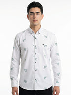 Camisa Hombre Casual Blanca Mini Figuras Tiburones