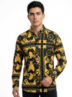 Camisa Hombre Casual Negra Floreada Amarilla