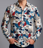 Camisa Hombre Casual Blanca Hojas Colores