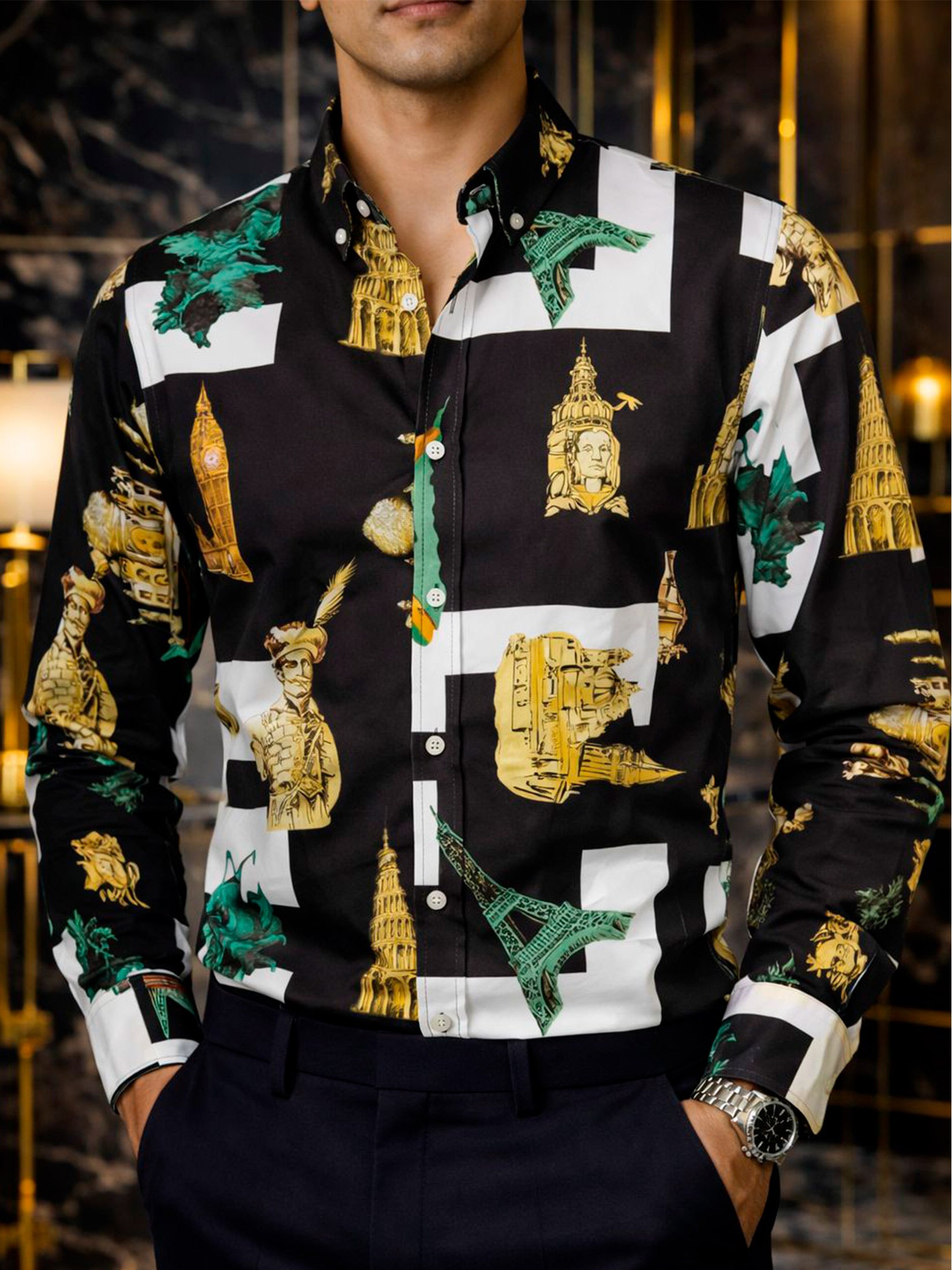 Camisa Hombre Casual Negro & Blancas Monumentos