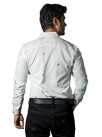 Camisa Hombre Casual Beige Mini Figuras Plantas