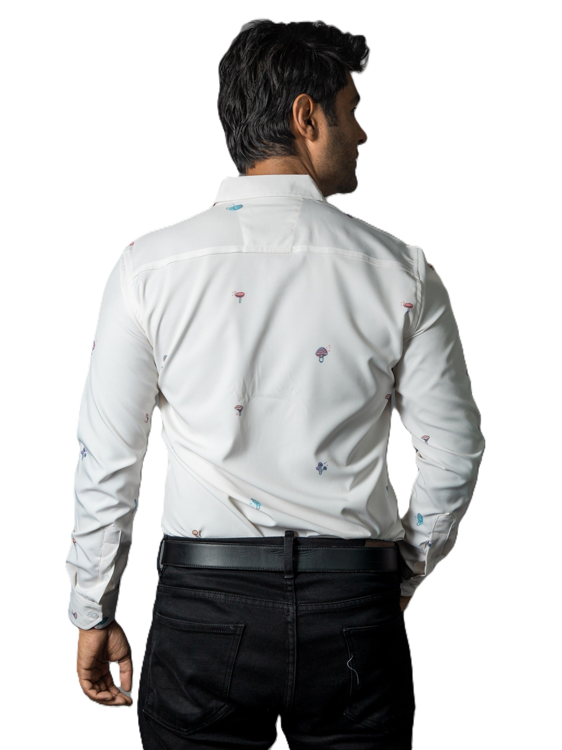 Camisa Hombre Casual Beige Mini Figuras Plantas