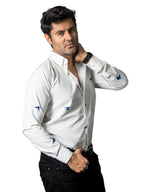 Camisa Hombre Casual Beige Claro Figuras Aves Marino