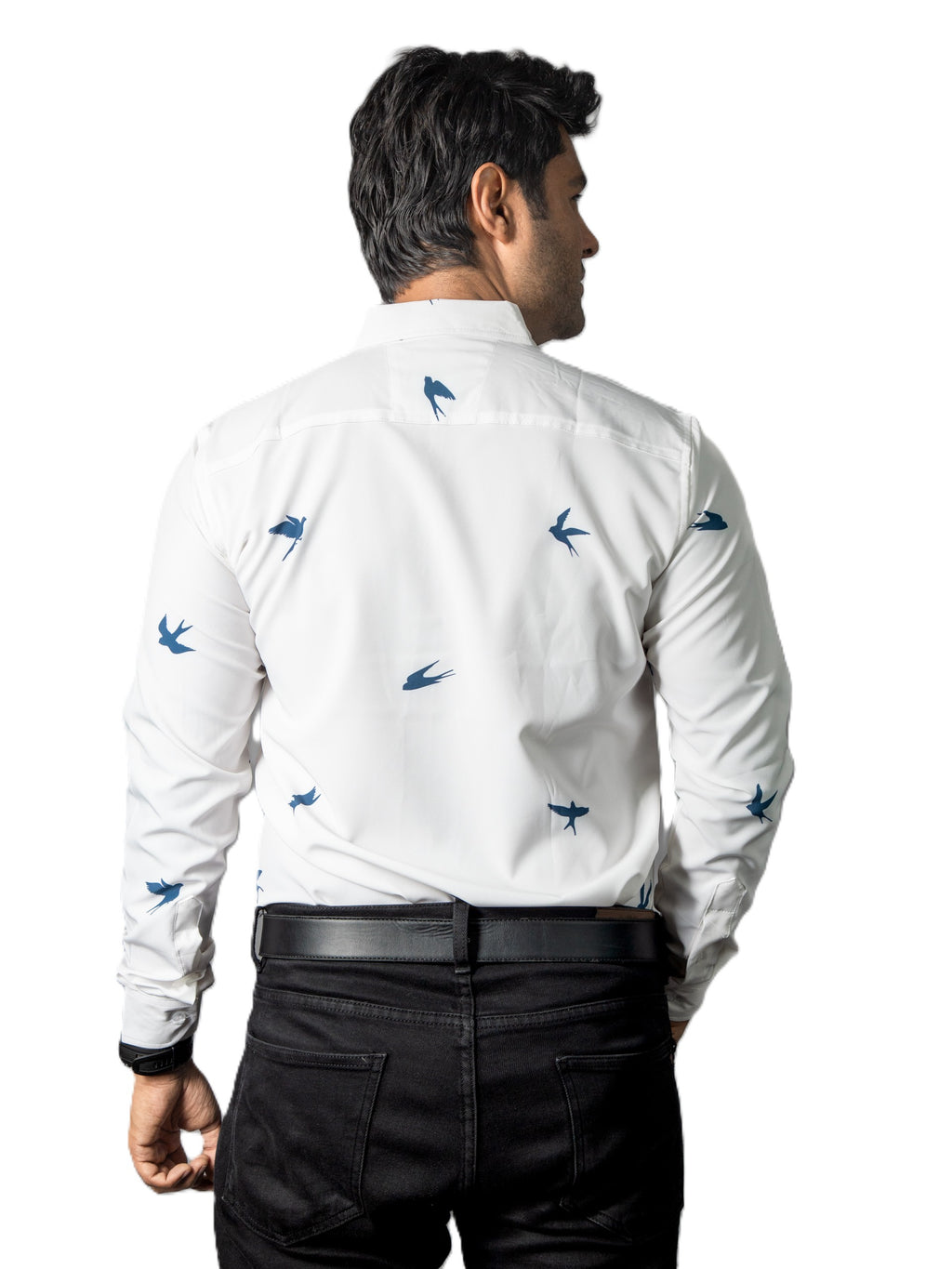 Camisa Hombre Casual Beige Claro Figuras Aves Marino