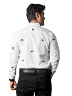 Camisa Hombre Casual Beige Claro Figuras Aves Marino