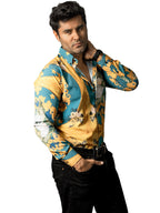 Camisa Hombre Casual Amarilla Verde Floreada