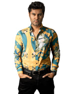 Camisa Hombre Casual Amarilla Verde Floreada
