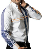 Camisa Hombre Casual Franjas Moradas Amarillas