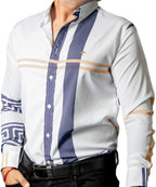 Camisa Hombre Casual Franjas Moradas Amarillas