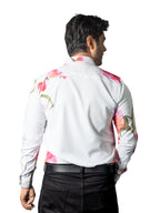 Camisa Hombre Casual Blanca Flores Rosas