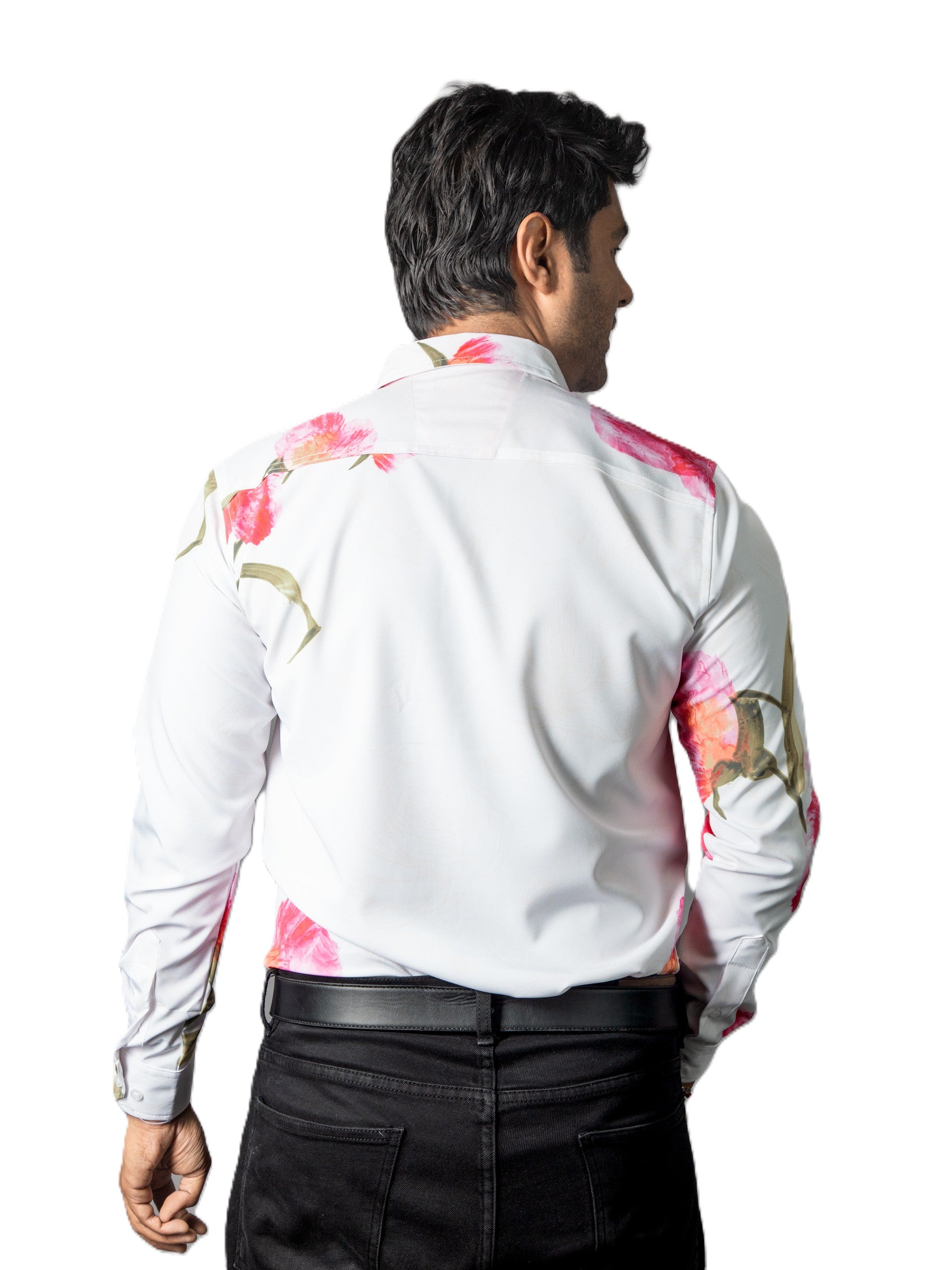 Camisa Hombre Casual Blanca Flores Rosas