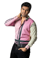 Camisa Hombre Casual Rosa, Amarillo Franjas Negras