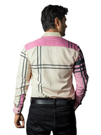 Camisa Hombre Casual Rosa, Amarillo Franjas Negras