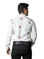 Camisa Hombre Casua Beige Figuras Mini Barcos