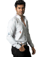 Camisa Hombre Casual Blanca Mini Figuras Bebidas