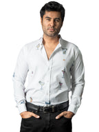 Camisa Hombre Casual Blanca Mini Figuras Bebidas