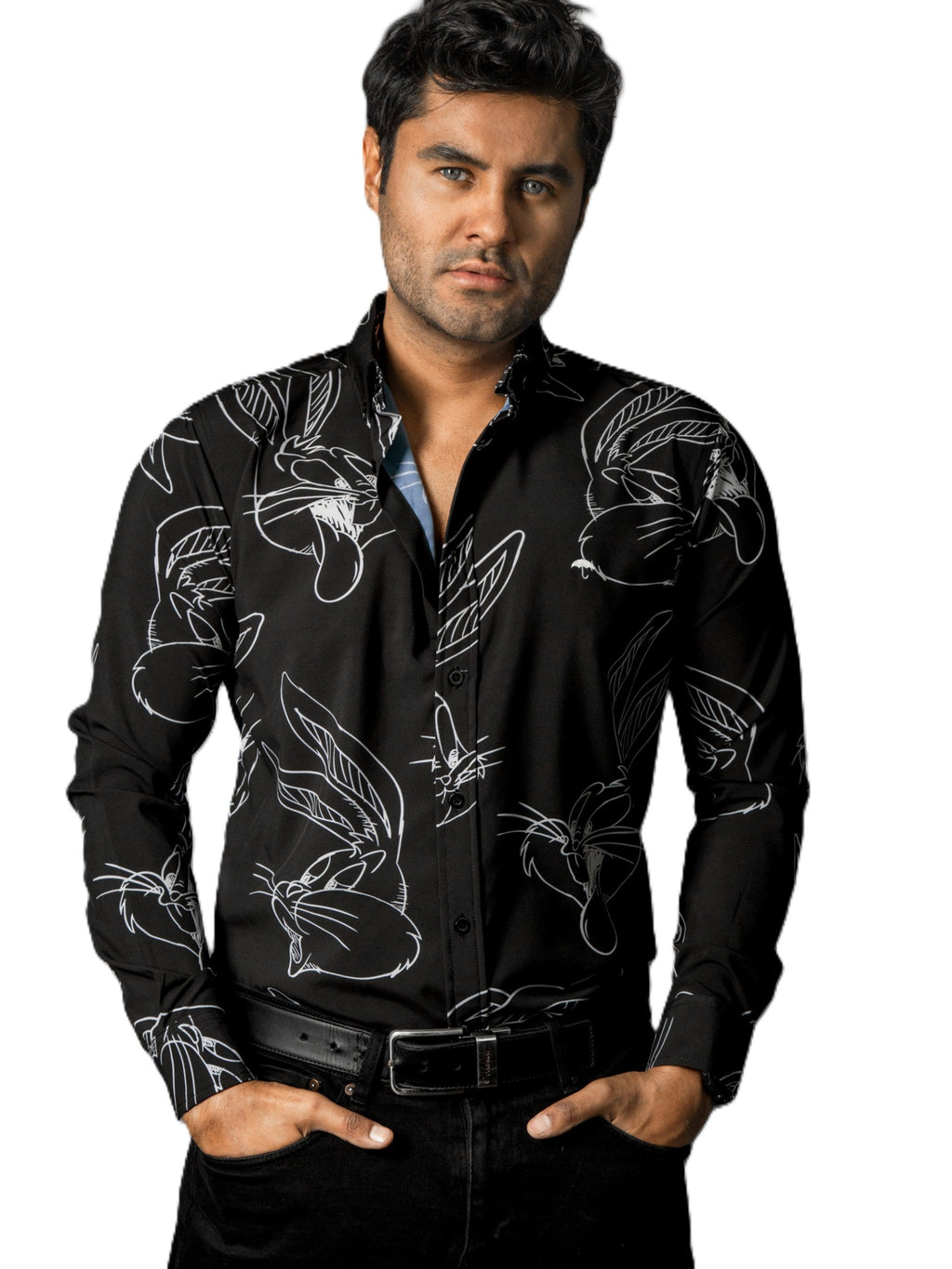 Camisa Hombre Casual Negra Figuras Dibujo Bugs Bunny
