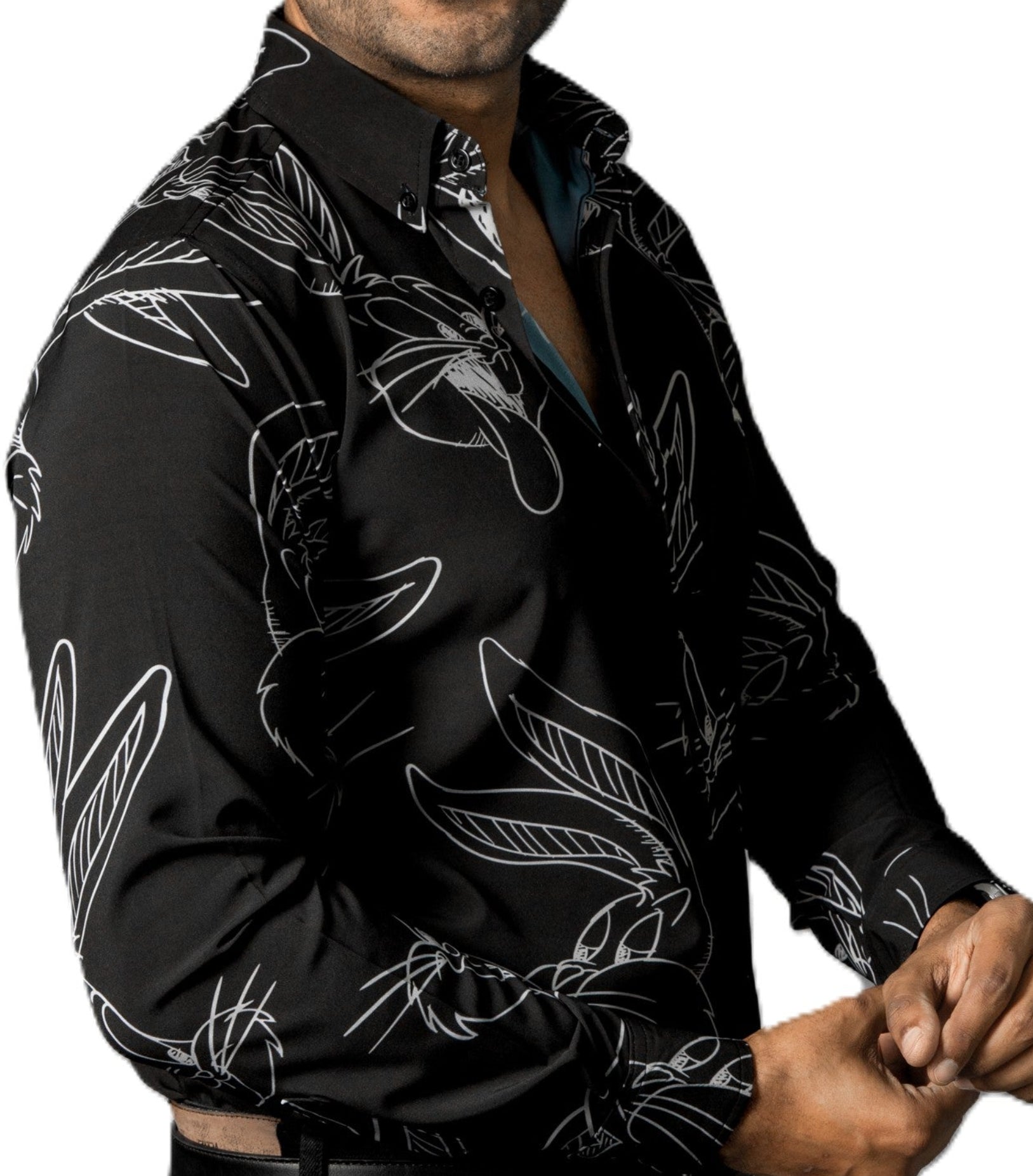 Camisa Hombre Casual Negra Figuras Dibujo Bugs Bunny