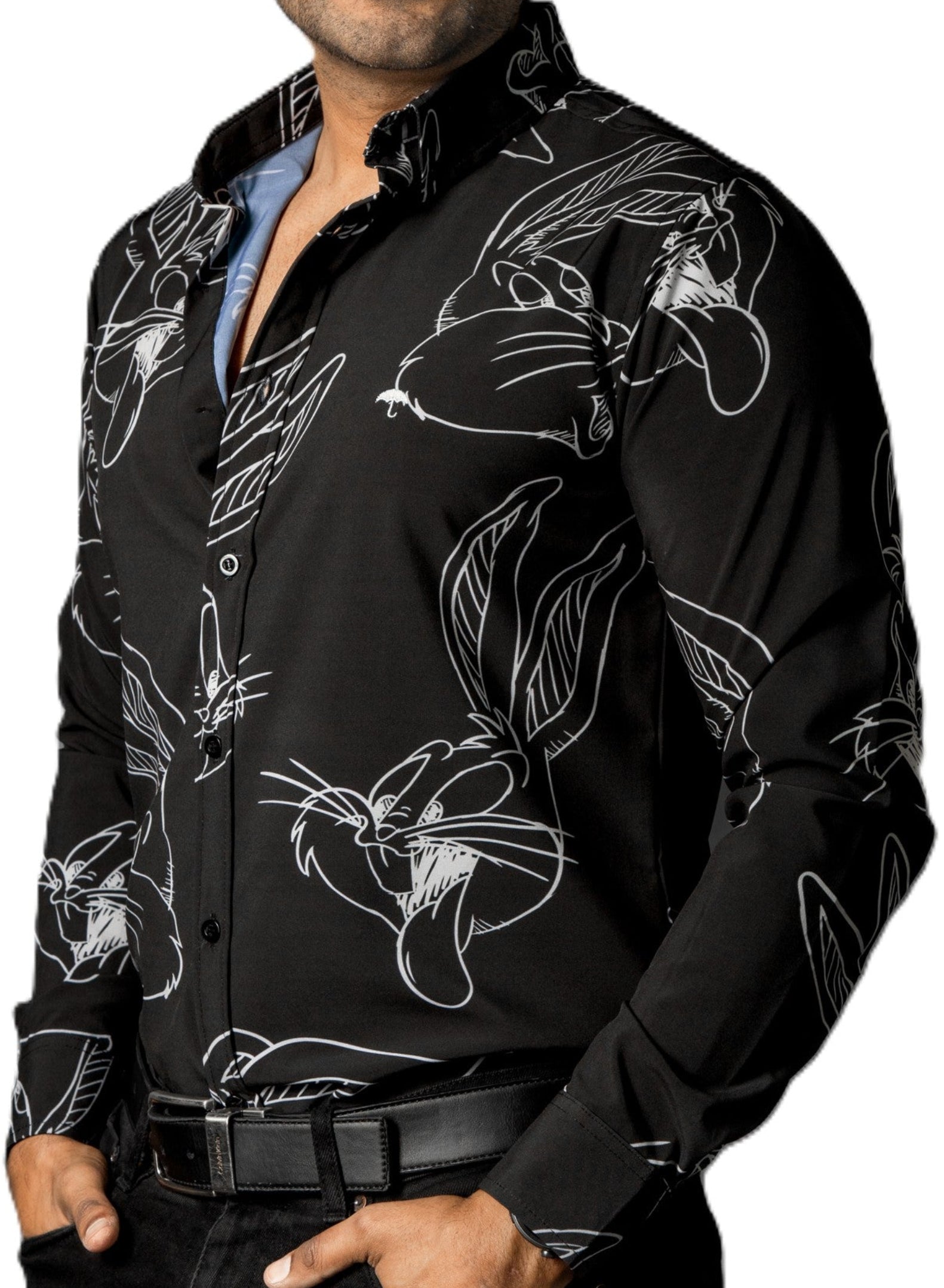 Camisa Hombre Casual Negra Figuras Dibujo Bugs Bunny