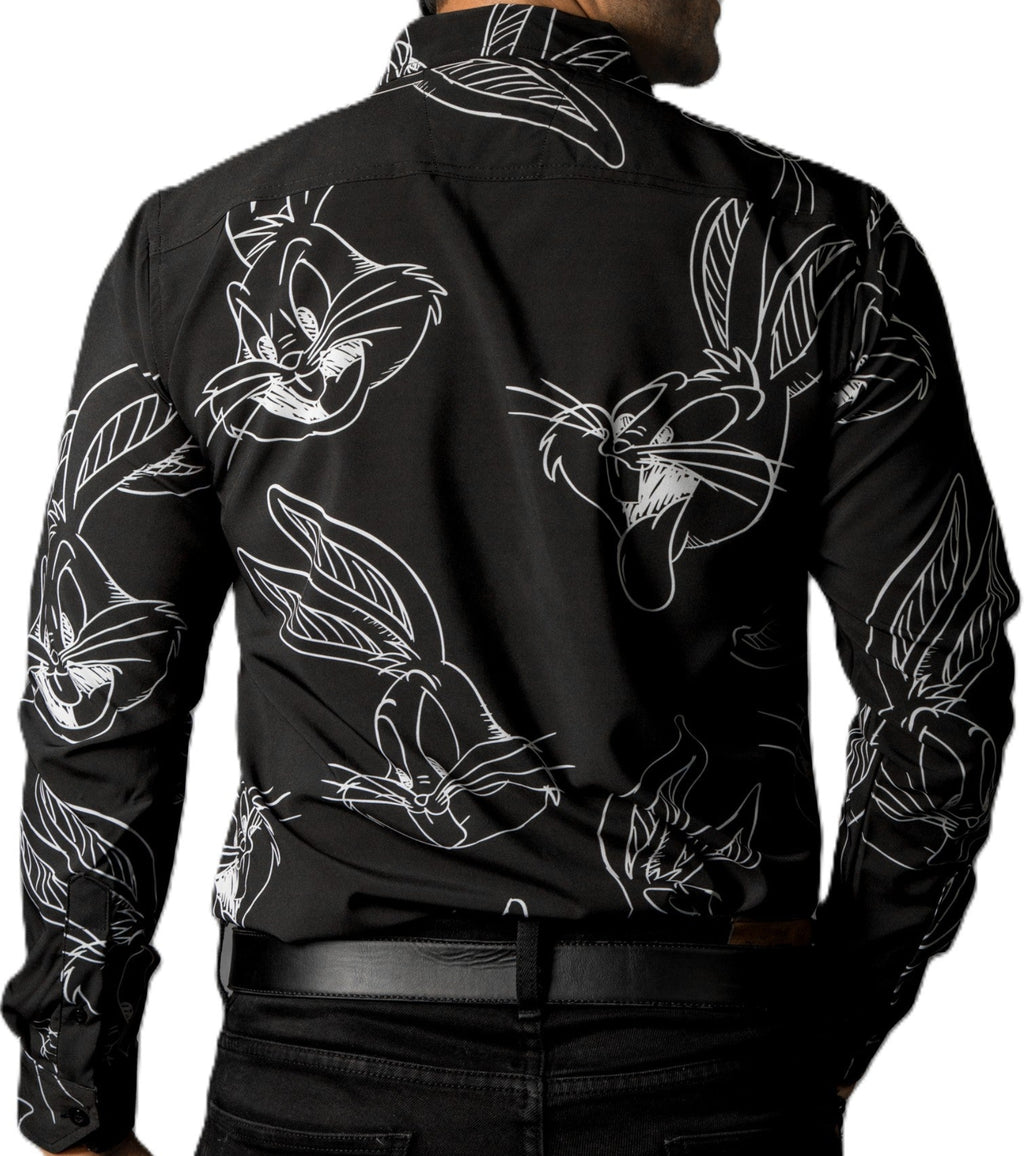 Camisa Hombre Casual Negra Figuras Dibujo Bugs Bunny