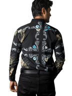 Camisa Hombre Casual Negra Leones Figuras Blancas