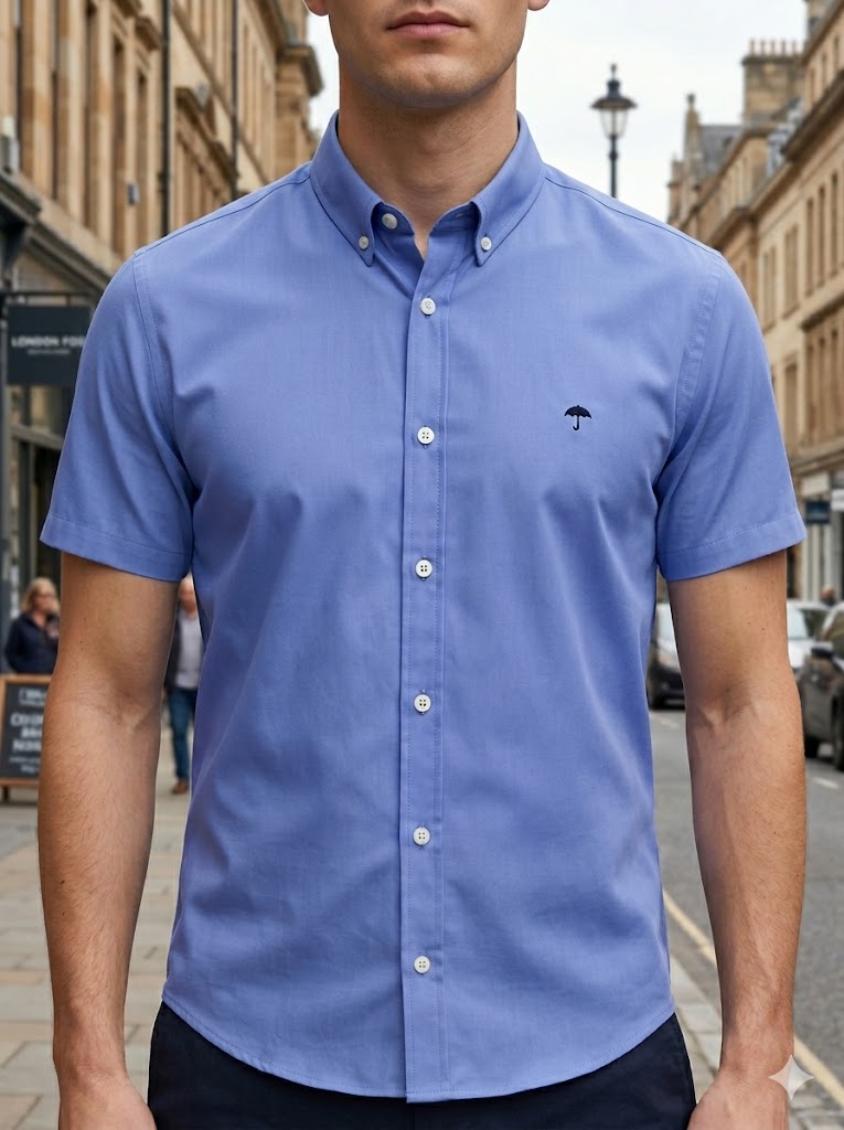 Camisa Hombre Casual Manga Corta Azul Cielo