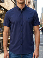 Camisa Hombre Casual Manga Corta Azul Marino