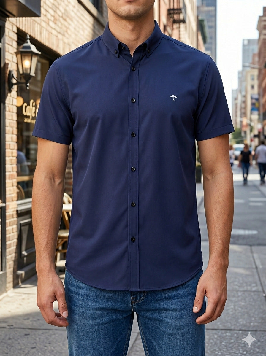 Camisa Hombre Casual Manga Corta Azul Marino