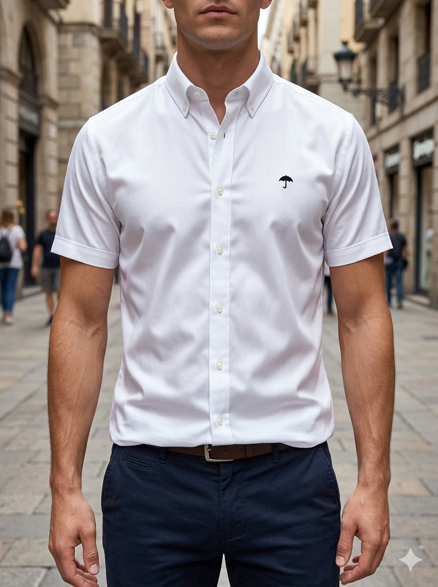 Camisa Hombre Casual Manga Corta Blanca