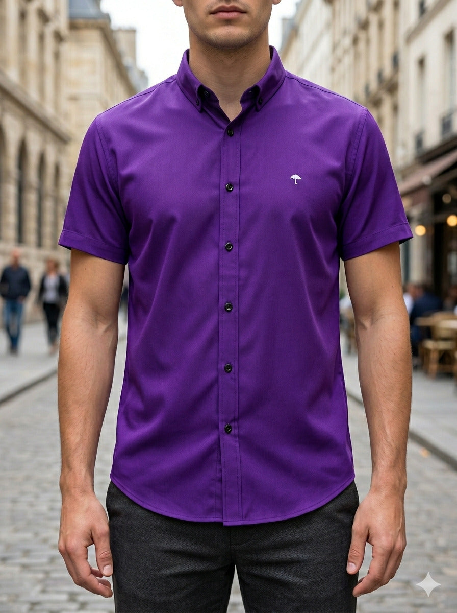 Camisa Hombre Casual Manga Corta Morada