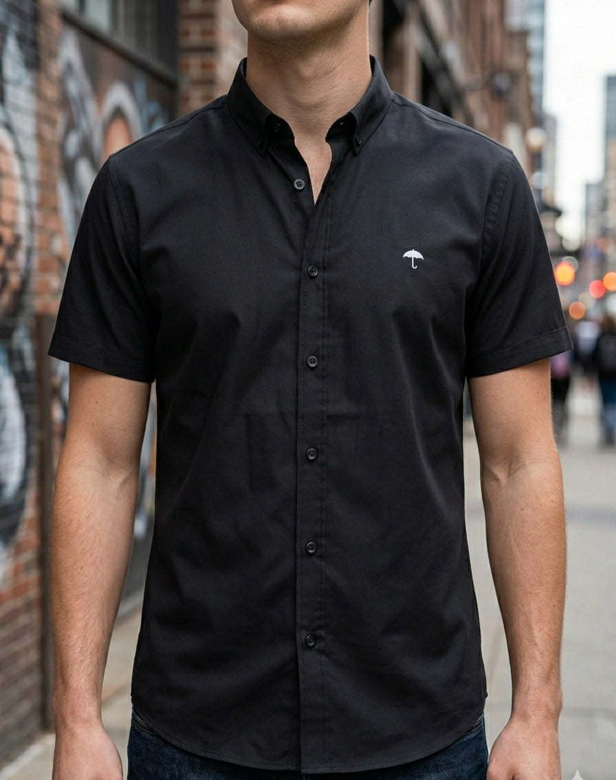 Camisa Hombre Casual Manga Corta Negra