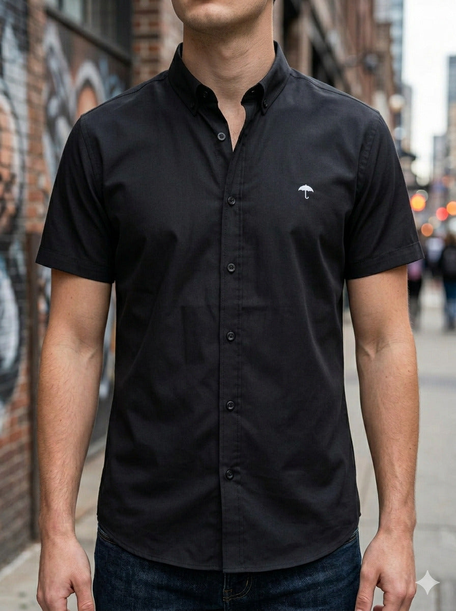 Camisa Hombre Casual Manga Corta Negra