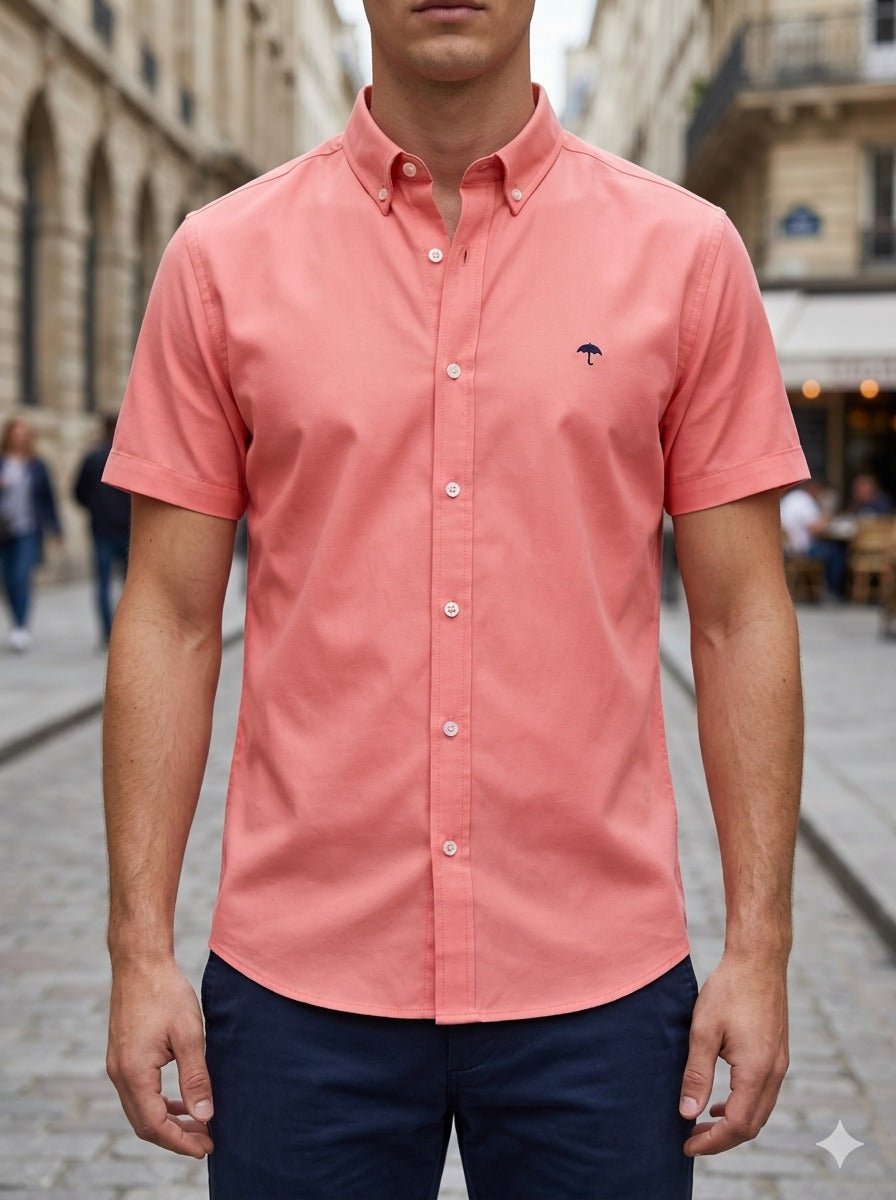 Camisa Hombre Casual Manga Corta Rosa