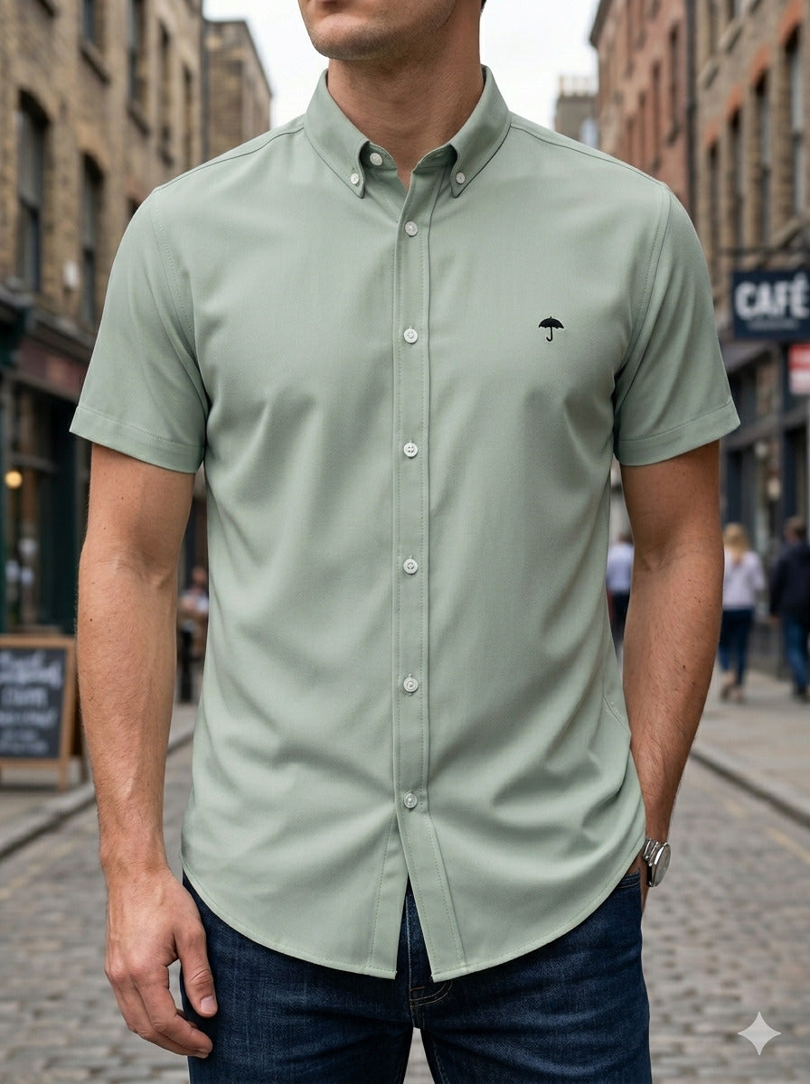 Camisa Hombre Casual Manga Corta Verde Pistache