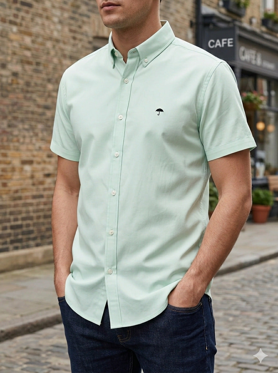 Camisa Hombre Casual Manga Corta Verde Menta