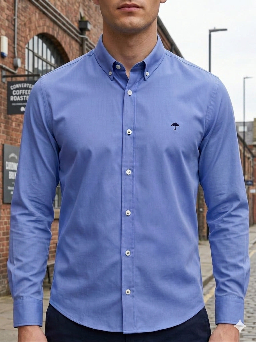 Camisa Hombre Casual Manga Larga Azul Cielo
