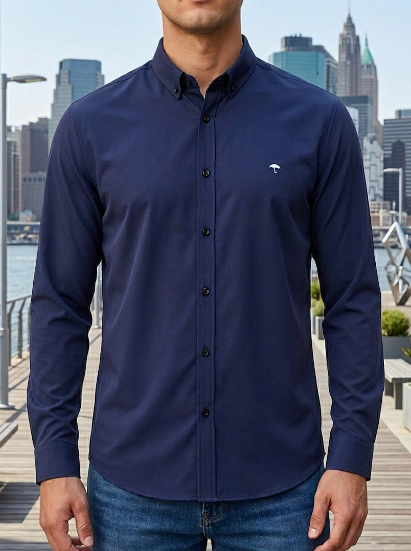 Camisa Hombre Casual Manga Larga Azul Marino