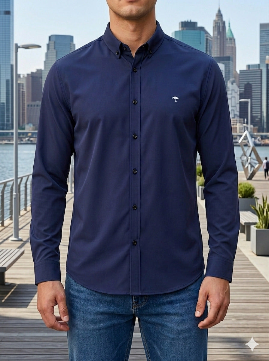 Camisa Hombre Casual Manga Larga Azul Marino