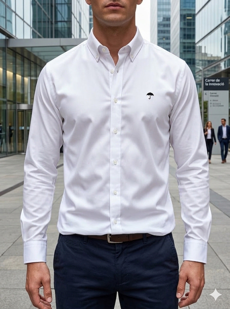 Camisa Hombre Casual Manga Larga Blanca